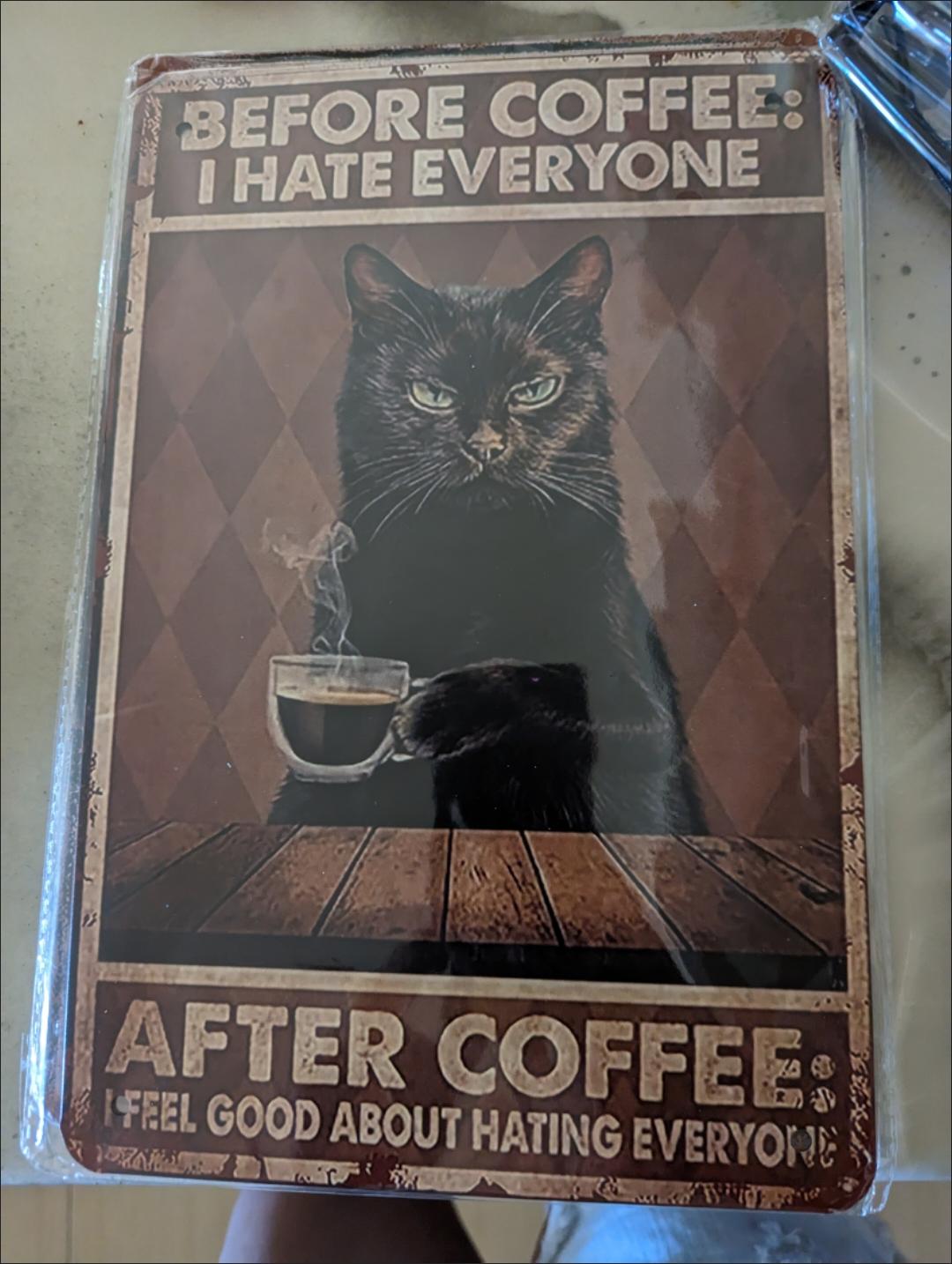 1pc Funny Cat Coffee Metal Tin Sign Vintage Kitchen Signs Wall Decor ...