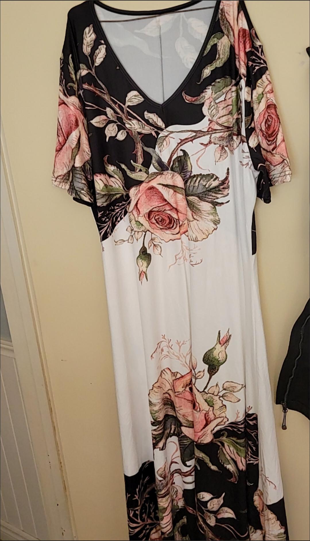 Plus Size Casual Dress Womens Plus Floral Print Short Sleeve V Neck ...