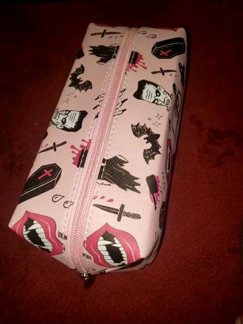 halloween skeleton bat pattern makeup bag pink roomy square zipper pouch travel toiletries organizer gift for girls women men kids