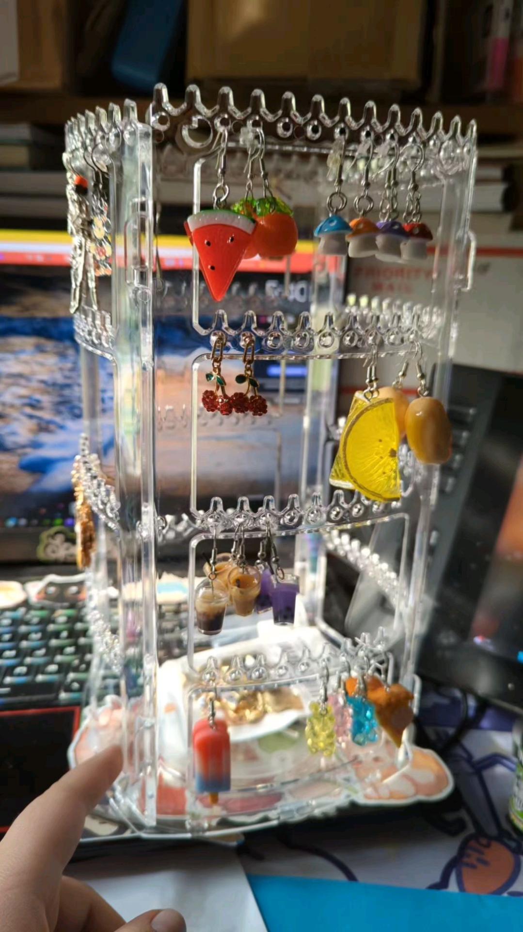 1pc Rotating Hanging Jewelry Storage Rack, Acrylic Jewelry Organizer, 4  Tiers Jewelry Display Rack, Plastic Jewelry Holder, Jewelry Display Stand  For